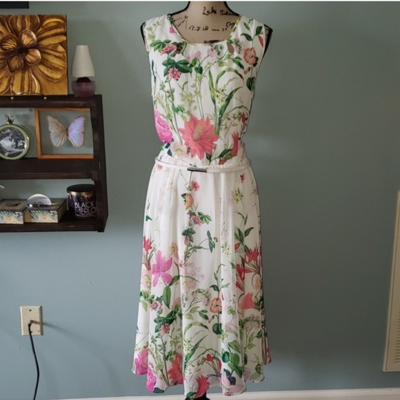 Danny & Nicole Dresses & Skirts - Danny & Nicole Sheer Chiffon Flora Botanical Overlay Plus Size Dress Size 18